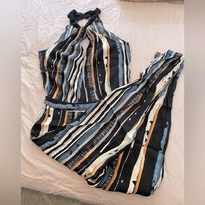 Ella Moss Halter Summer Jumpsuit, Multi Color blue/black stripe
